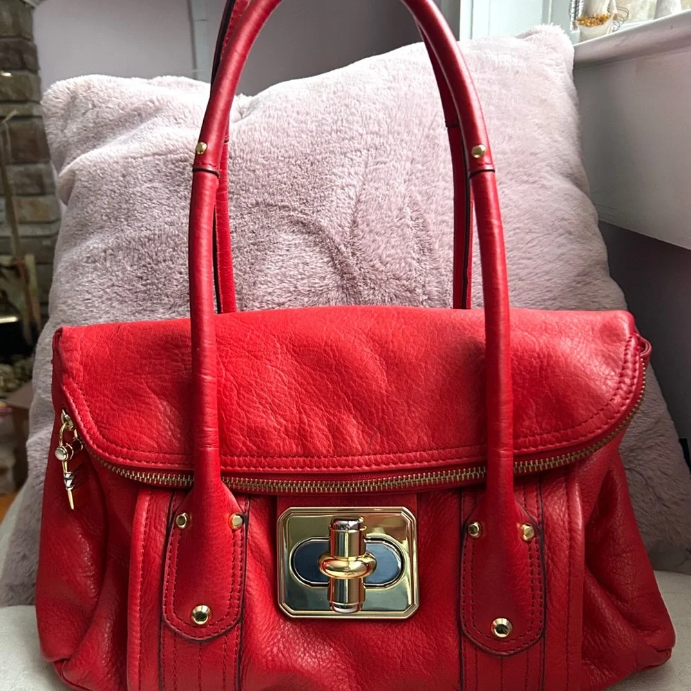 B.Makowsky Red Leather Satchel Bag
